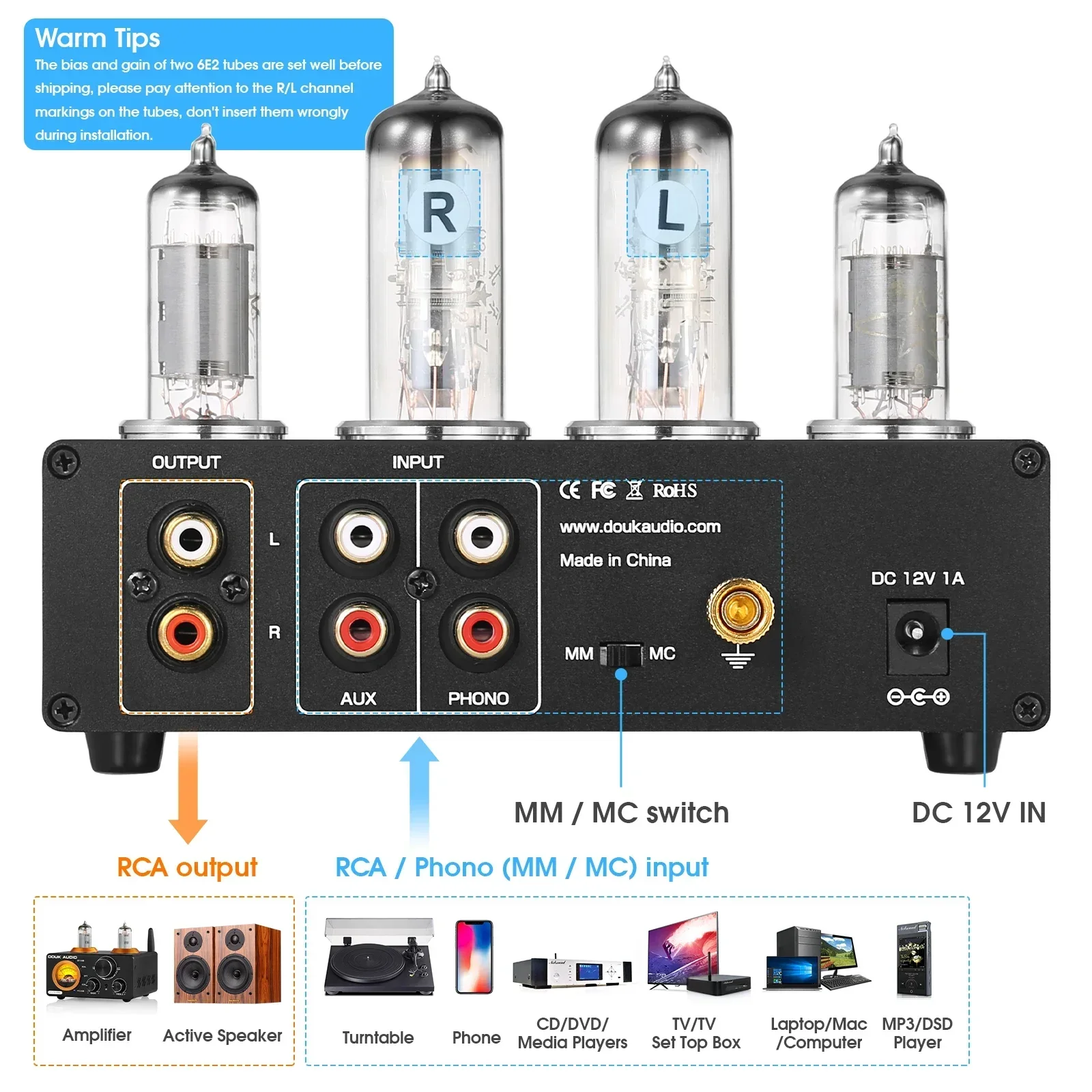 Douk Audio Mini 6E2 Stereo Aud - Tube Phono Stage Mm Mc ulasan dan harga